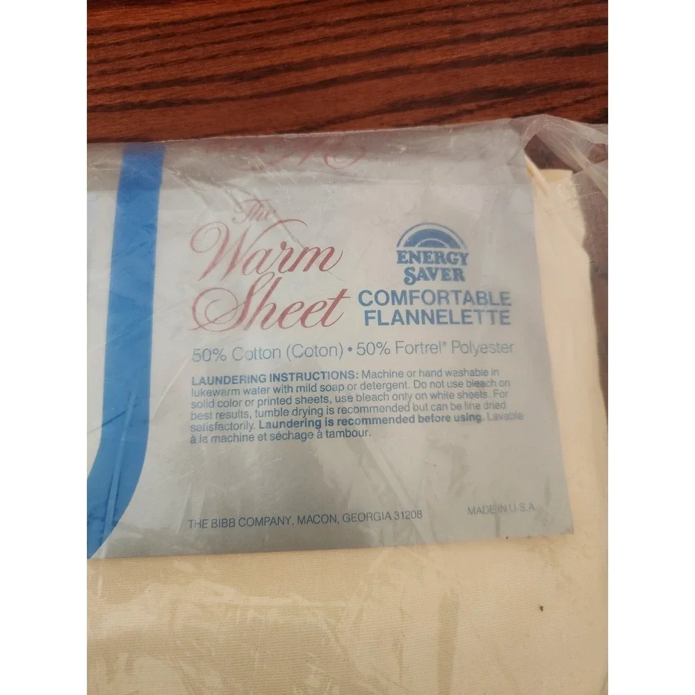 Vintage Bibb The Warm Sheet Flannelette Queen Flat Sheet Off White NOS‎ USA